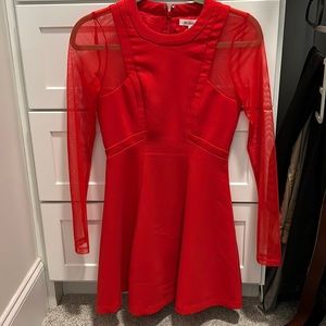 BCBGeneration Women’s Size 2 Red Mesh Long Sleeve Dress